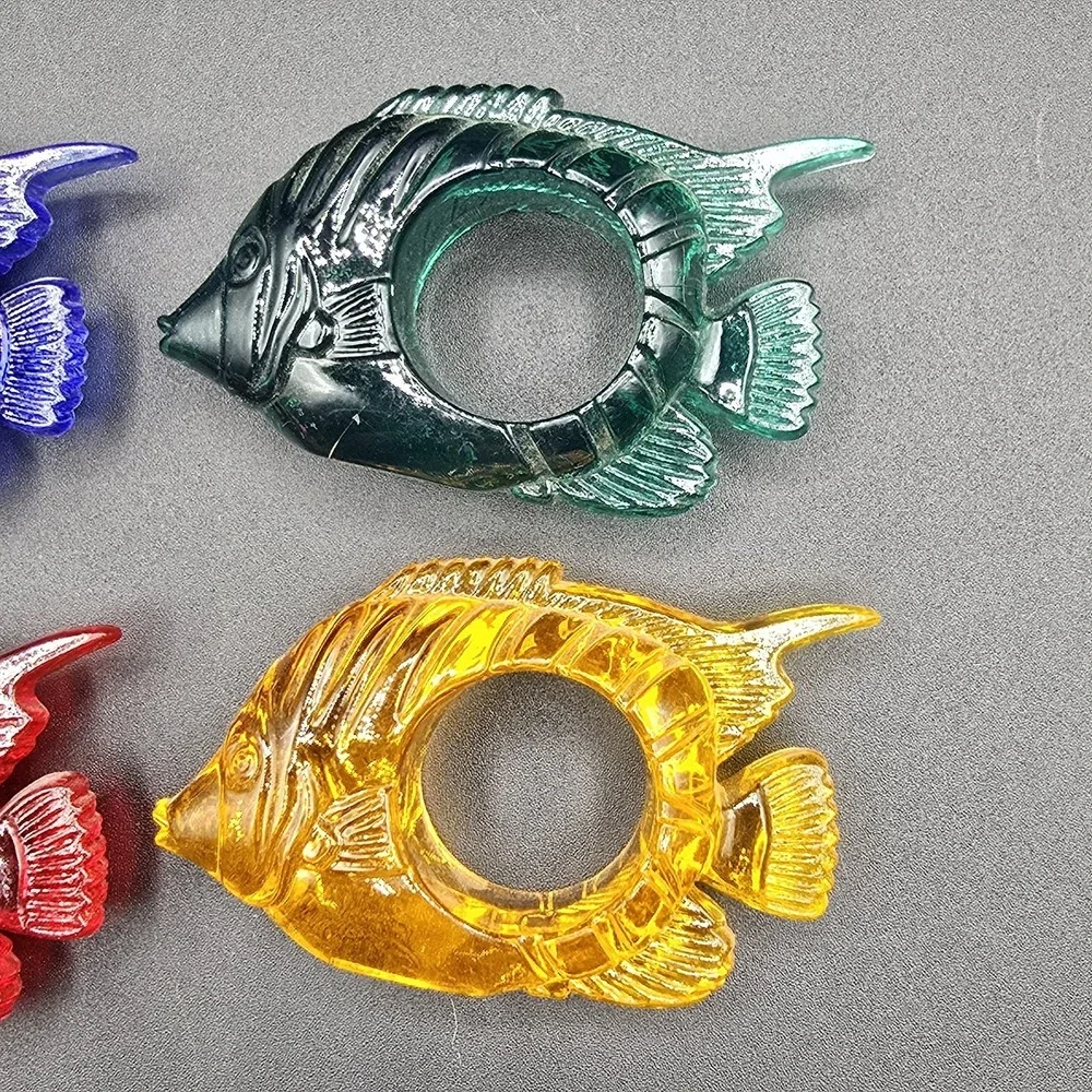 Vintage Lucite‎ Acrylic Nautical Fish Napkin Ring Holder Retro Colorful Set of 4